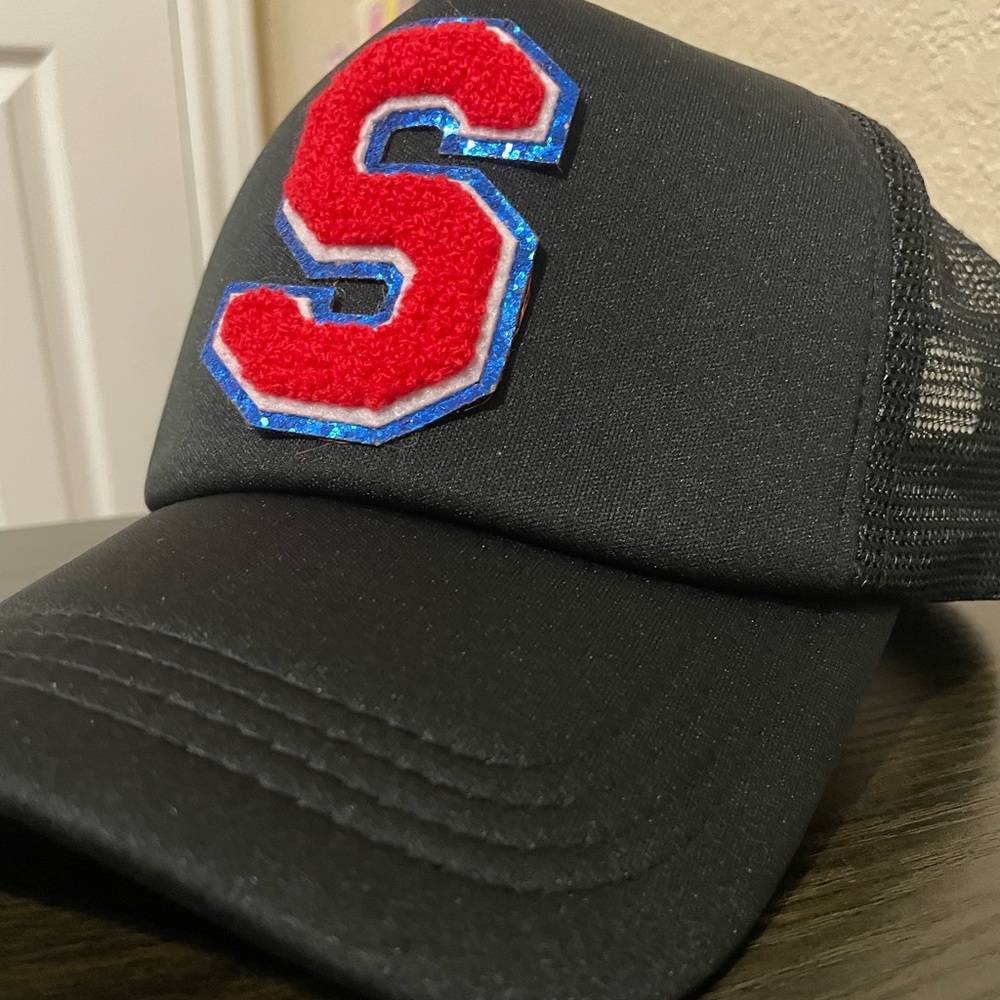 New “S” Letterman Initial Black SnapBack Trucker Cap